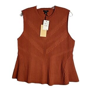NWT Halogen Ribbed‎ Peplum Sleeveless Top XL Dark Amber Orange Stretch Office